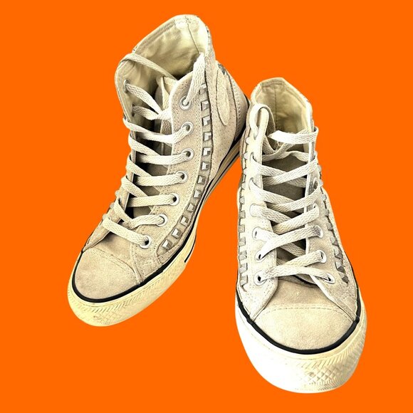 Converse All Star Womens Beige Leather Studded High-Top Sneakers Size 7.5 - Picture 1 of 12